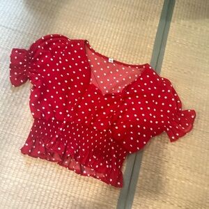 YesStyle Red and White Polka Dot Crop Top